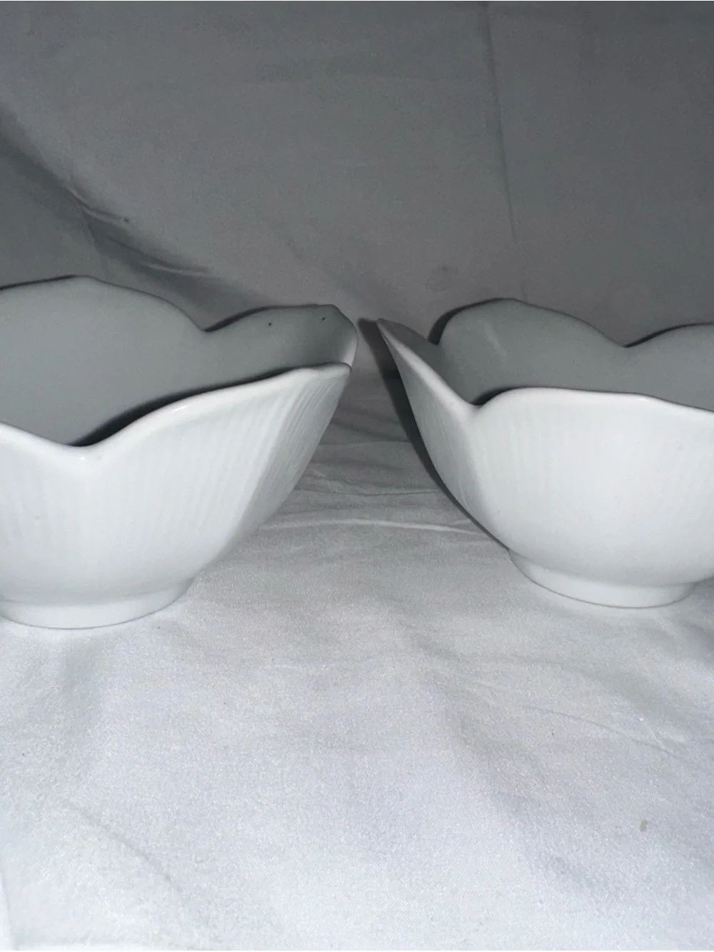 Pier 1 White Porcelain Flower Bowls Set of 2 Scalloped Floral 6”